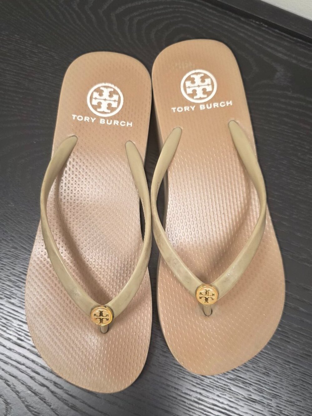 Tory Burch Tan Wedge Flip Flop Sandals | Size {Size}